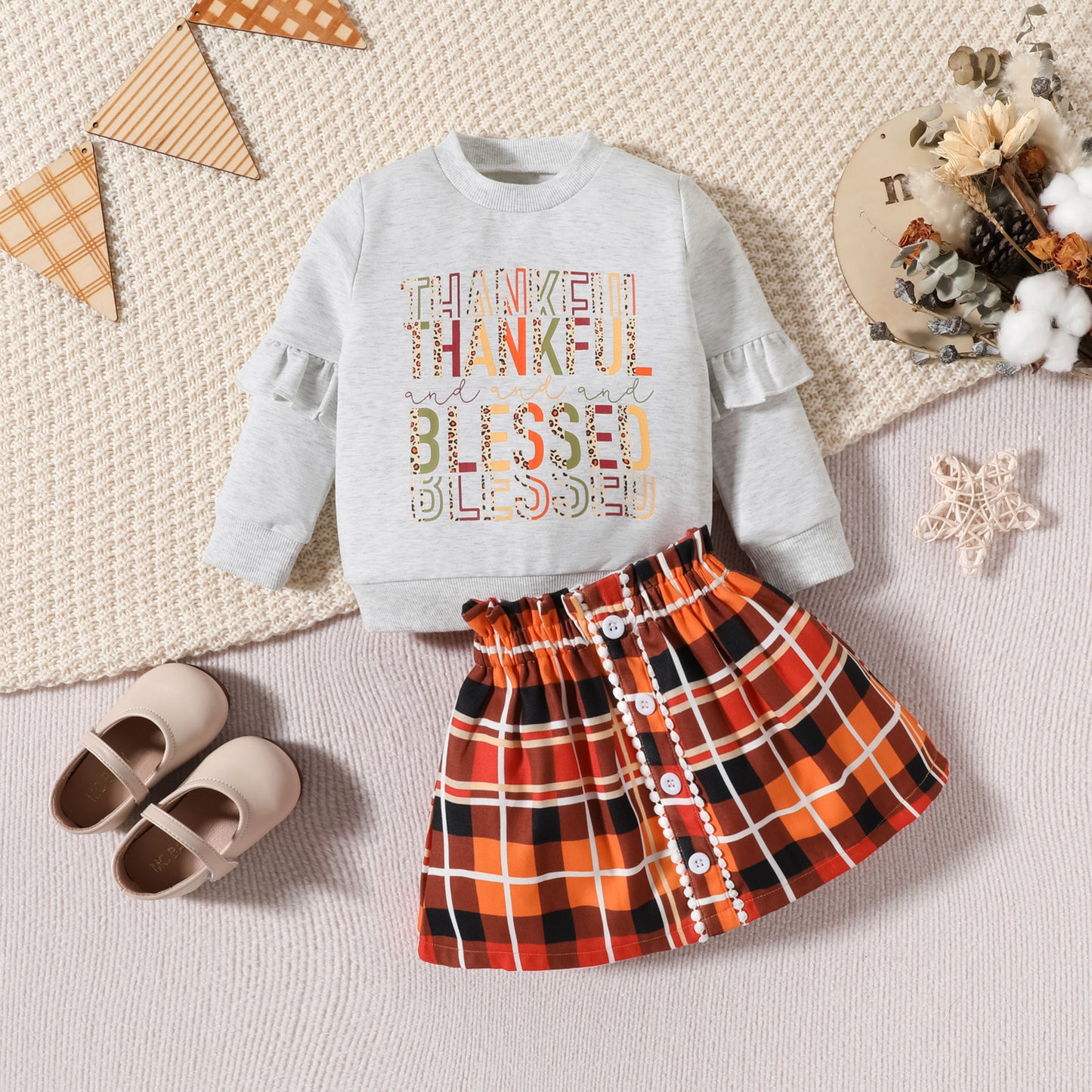 Girl's Fall Plaid Outfit 2pcs set
