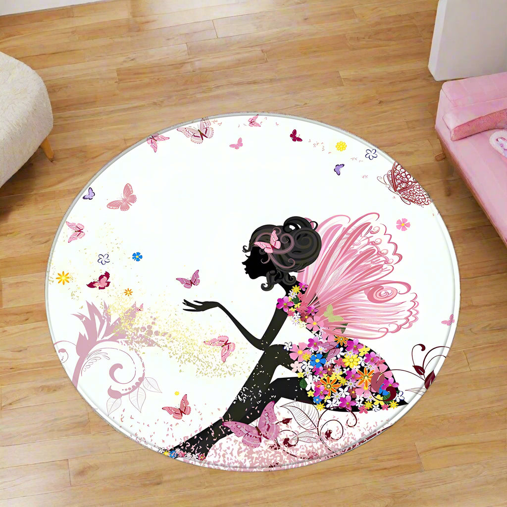 Butterfly Fairy Round Woven Rug