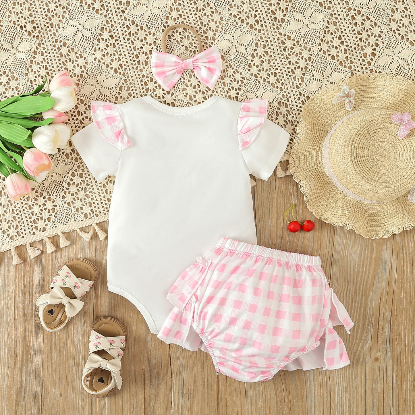 Daddy's Girl Plaid Outfit 3pcs set