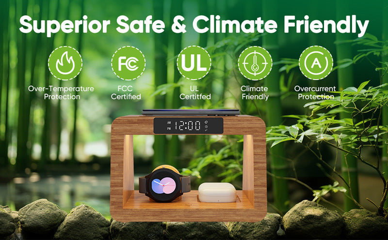 Multifunctional Bamboo Wireless Charger