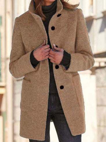Women's Stand Collar Woolen Coat
