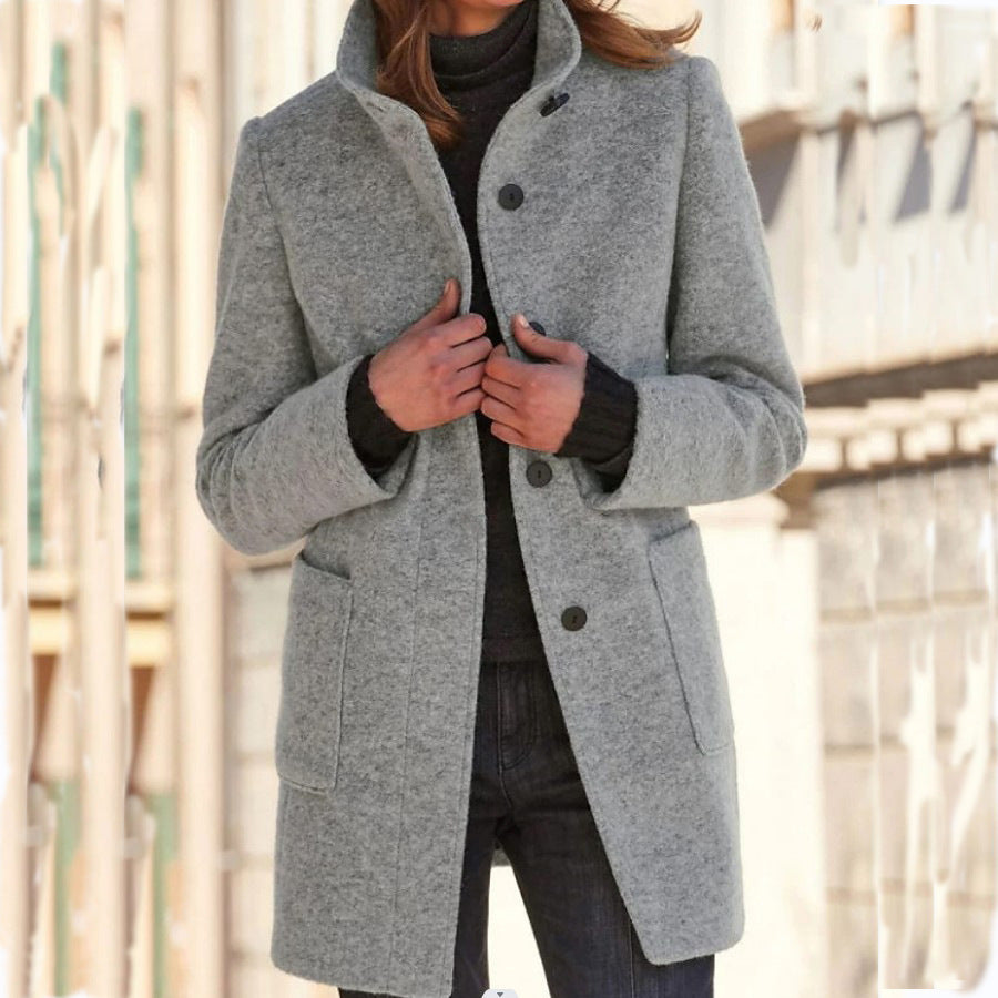 Women's Stand Collar Woolen Coat