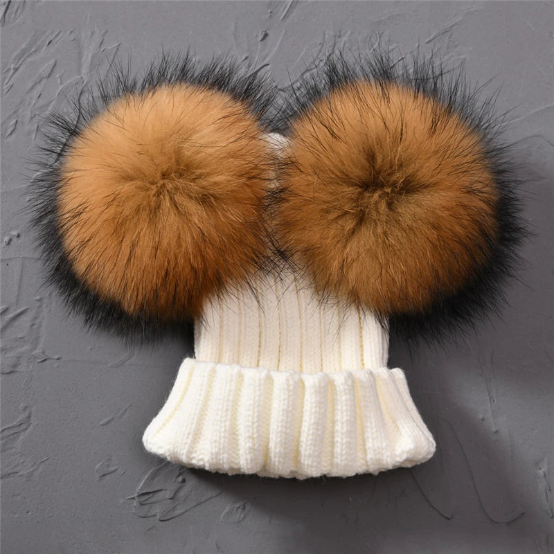 Children's Double Pom Pom Knit Hat