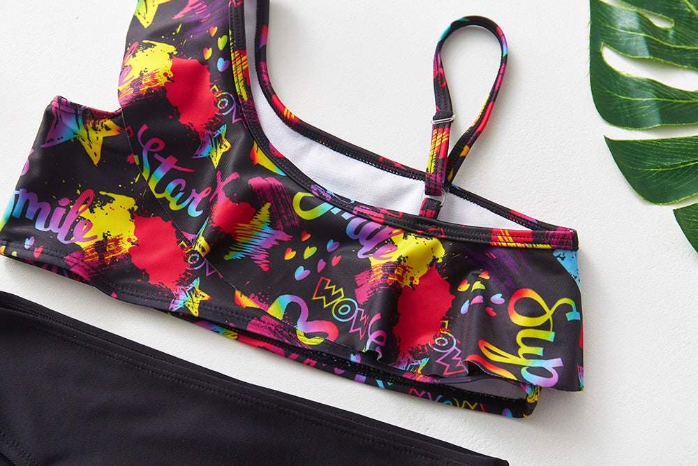 Girls' Oblique One-Shoulder Swimsuit