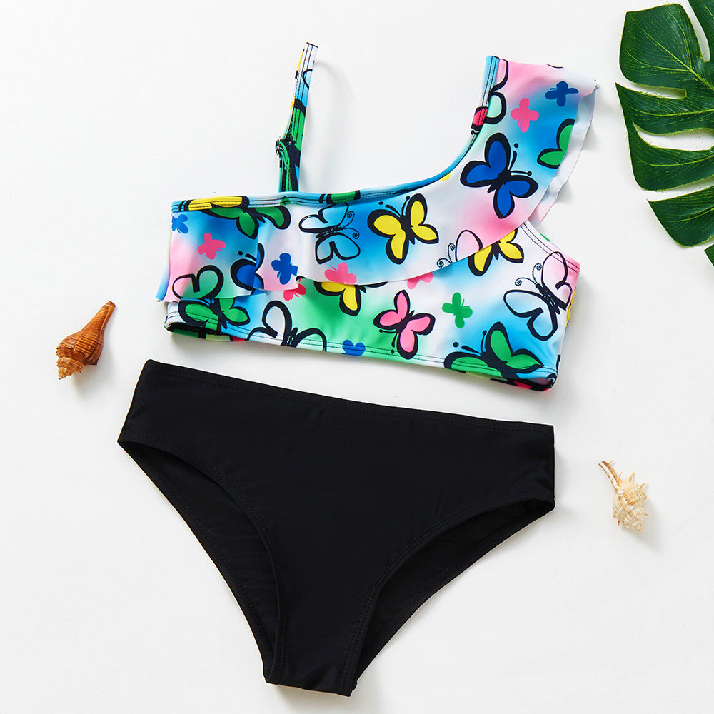 Girls' Oblique One-Shoulder Swimsuit