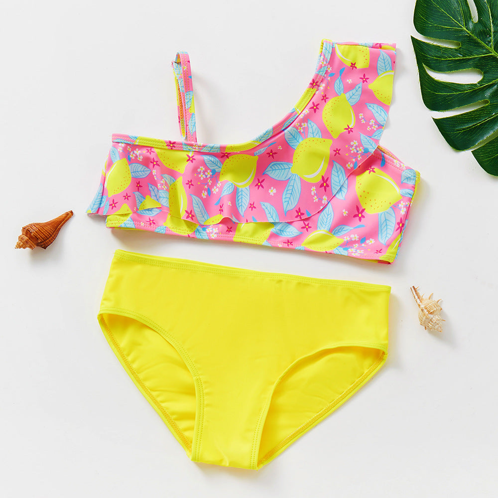 Girls' Oblique One-Shoulder Swimsuit