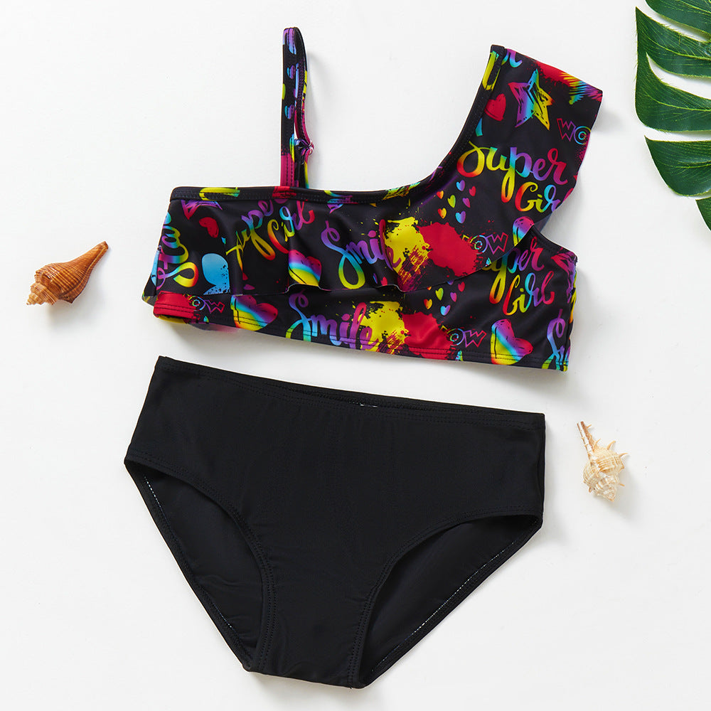 Girls' Oblique One-Shoulder Swimsuit