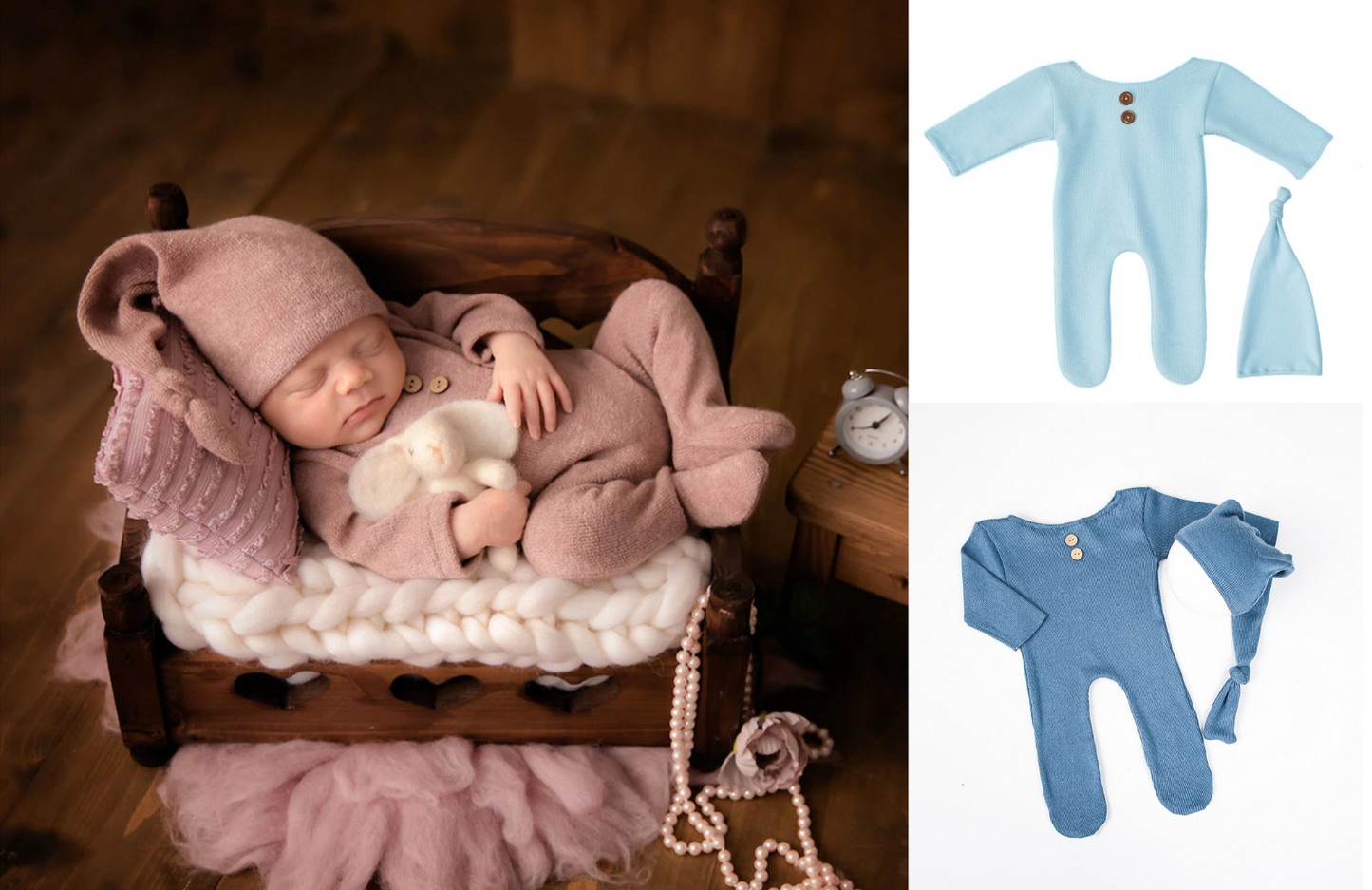 Newborn 1st Pic Knitted Jumpsuit 2-Piece Set