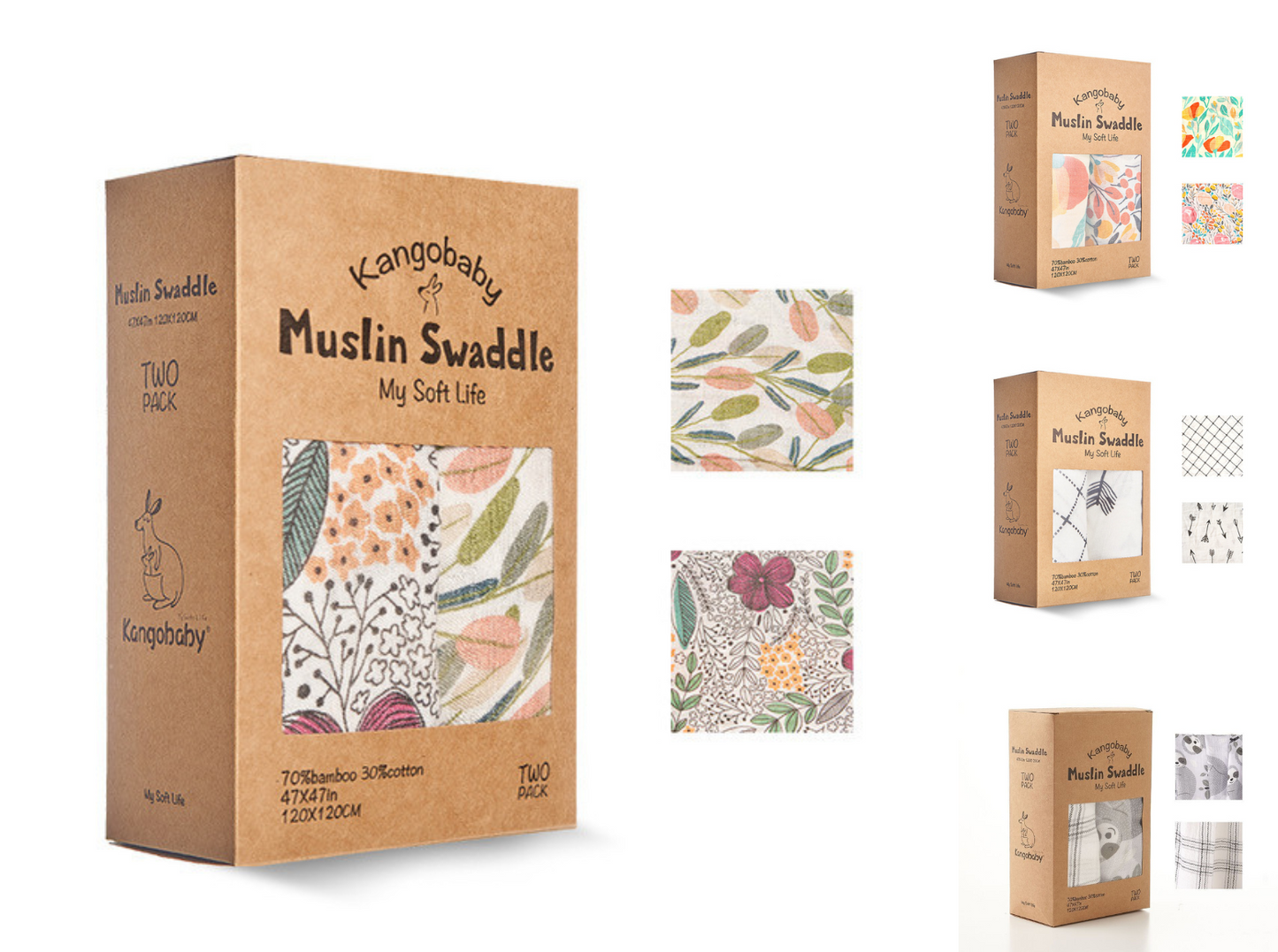 Kangobaby Bamboo Swaddle 2pk