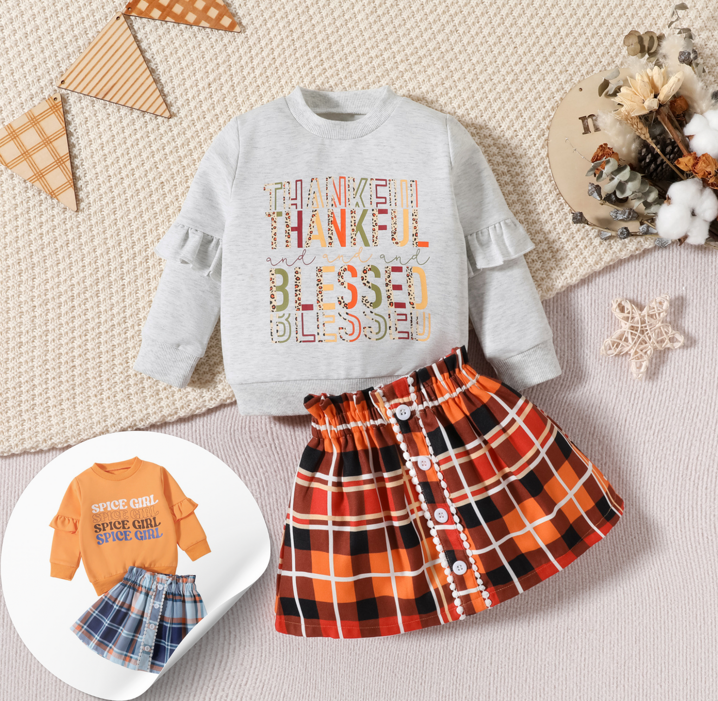 Girl's Fall Plaid Outfit 2pcs set
