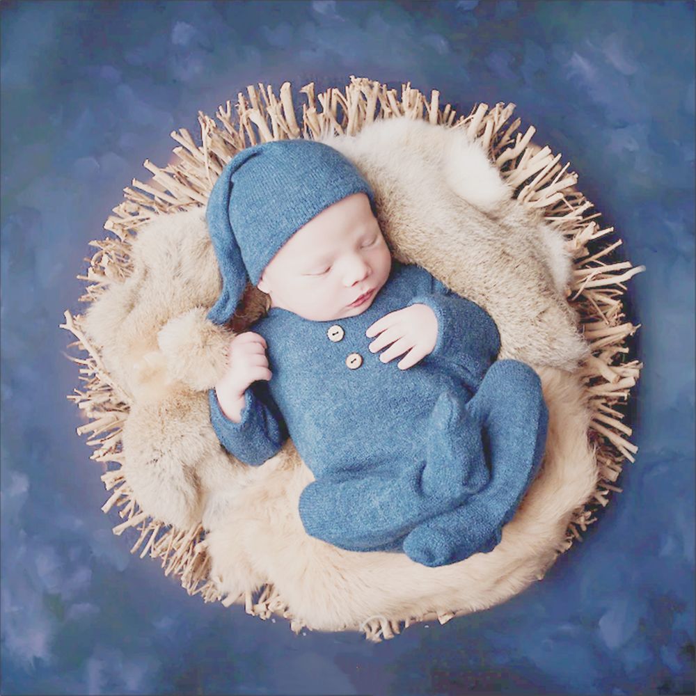 Newborn 1st Pic Knitted Jumpsuit 2-Piece Set