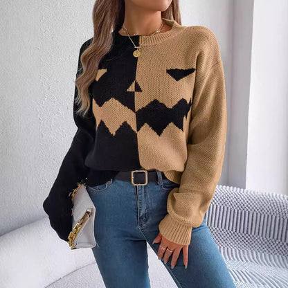 Women's Color Block Jack-O-Lantern Sweater