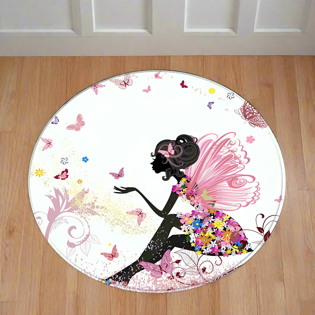Butterfly Fairy Round Woven Rug