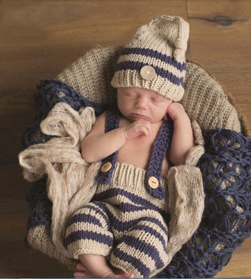 Baby 1st Pic Knitted Striped Overalls and Hat
