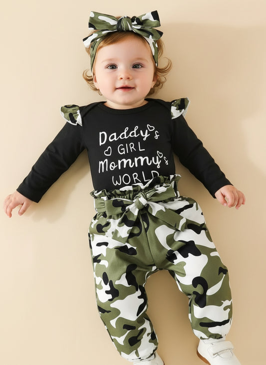 Daddy's Girl Mommy's World Camo Outfit 3pcs set