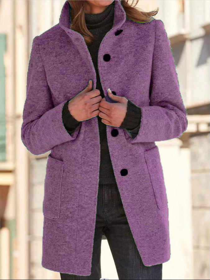 Women's Stand Collar Woolen Coat