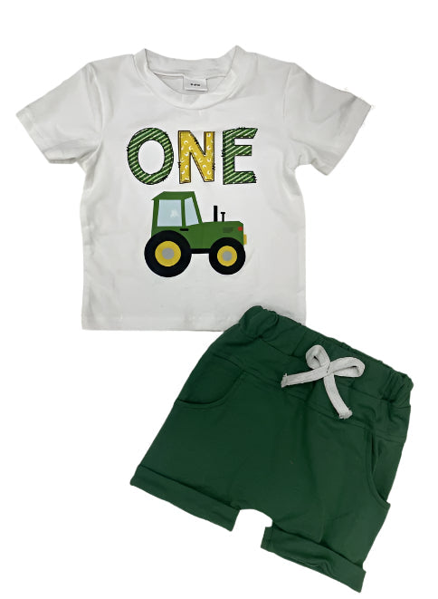 Baby Boy Tractor 1st Birthday Outfit 2pcs set