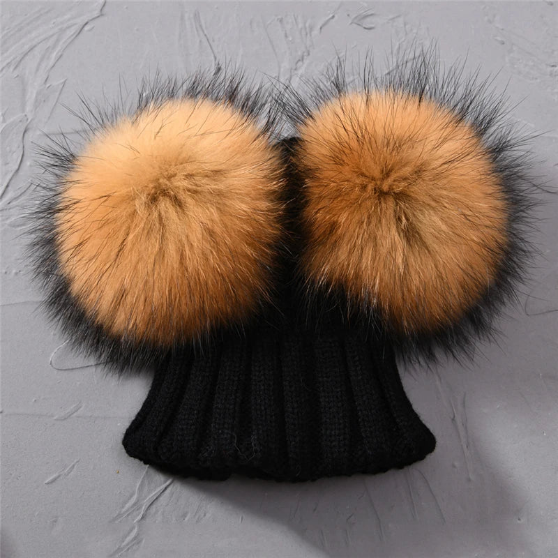 Children's Double Pom Pom Knit Hat
