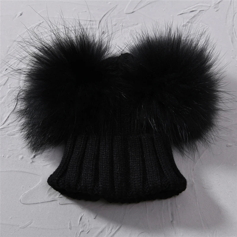 Children's Double Pom Pom Knit Hat