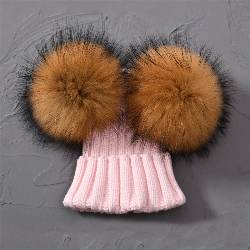 Children's Double Pom Pom Knit Hat