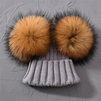 Children's Double Pom Pom Knit Hat