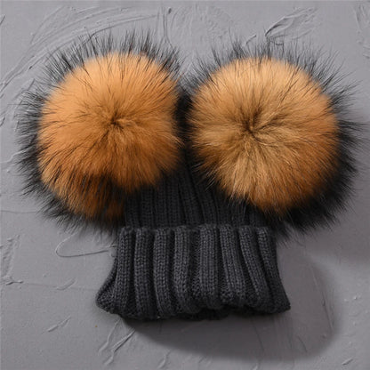 Children's Double Pom Pom Knit Hat