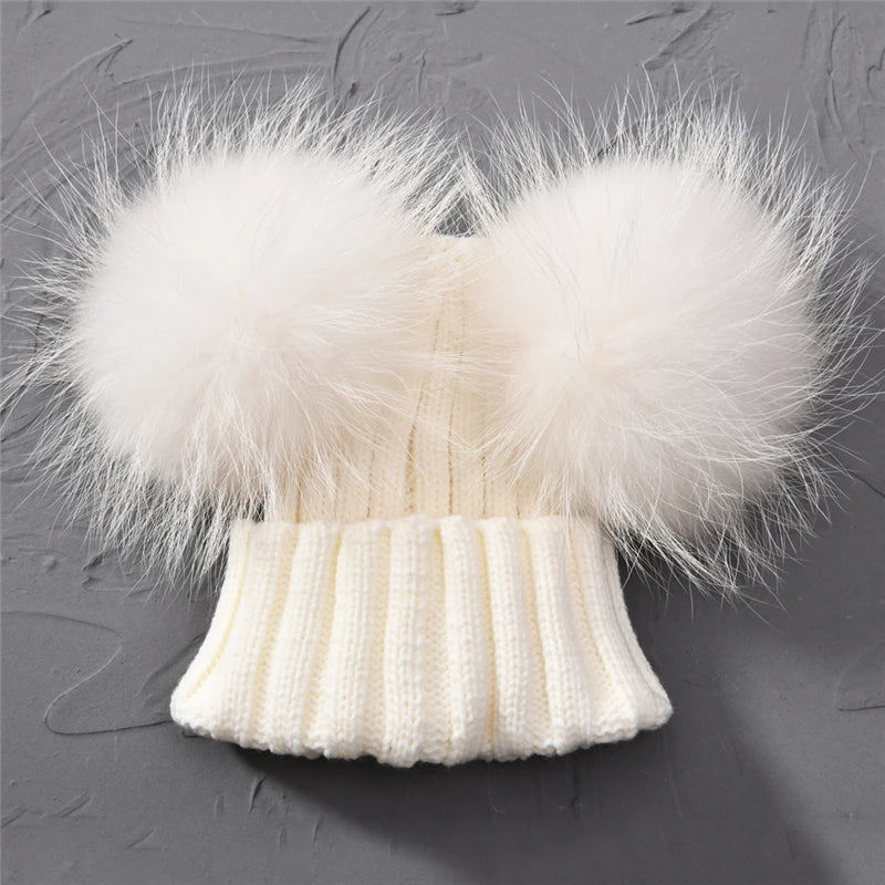 Children's Double Pom Pom Knit Hat