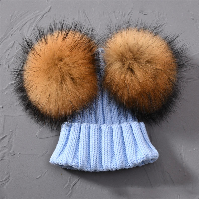 Children's Double Pom Pom Knit Hat