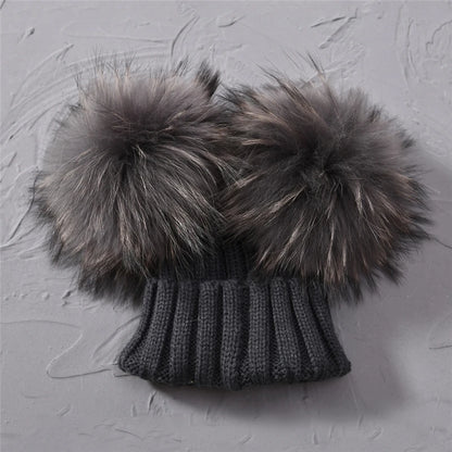 Children's Double Pom Pom Knit Hat