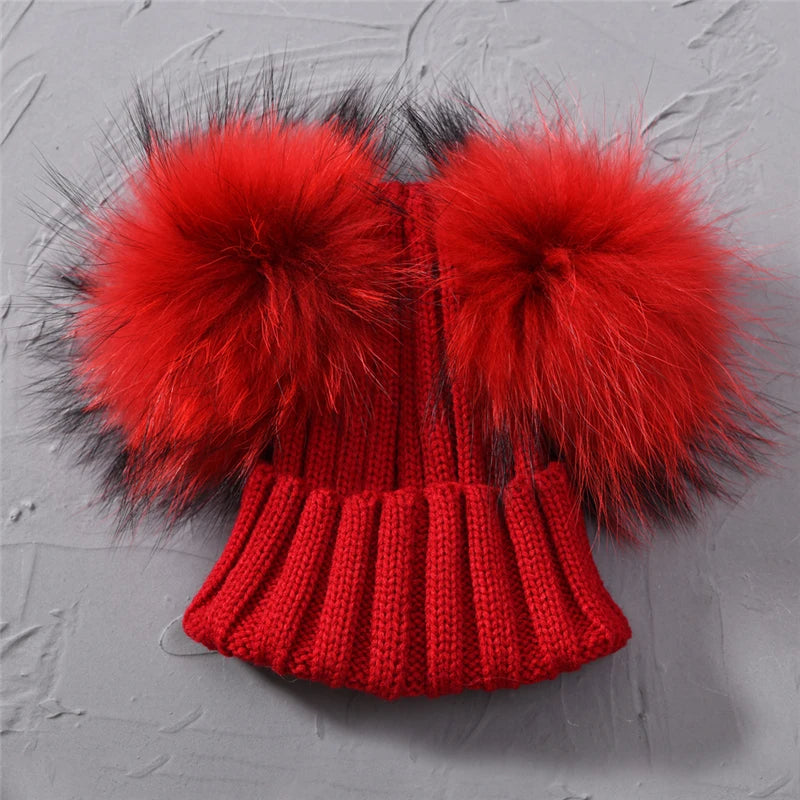 Children's Double Pom Pom Knit Hat