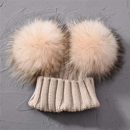Children's Double Pom Pom Knit Hat