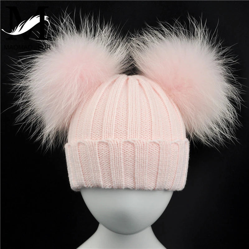 Children's Double Pom Pom Knit Hat