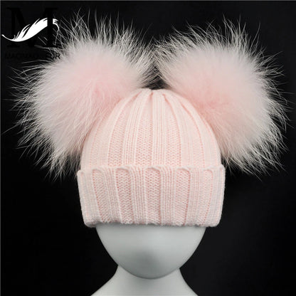 Children's Double Pom Pom Knit Hat