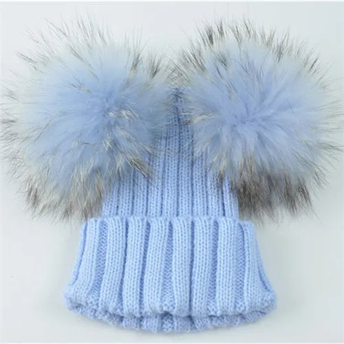 Children's Double Pom Pom Knit Hat