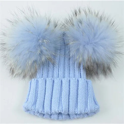 Children's Double Pom Pom Knit Hat