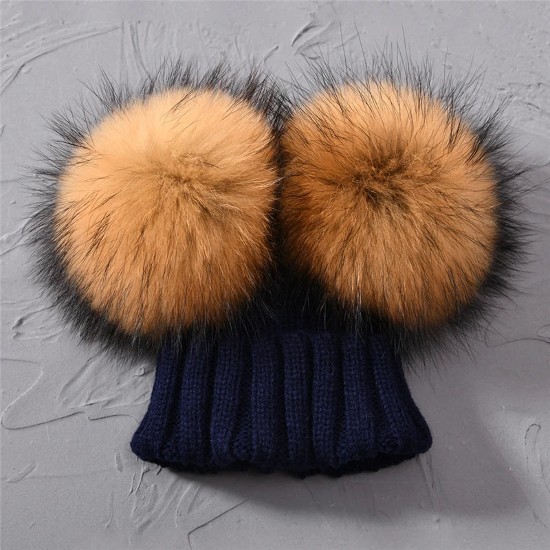 Children's Double Pom Pom Knit Hat