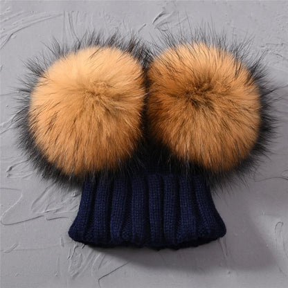 Children's Double Pom Pom Knit Hat
