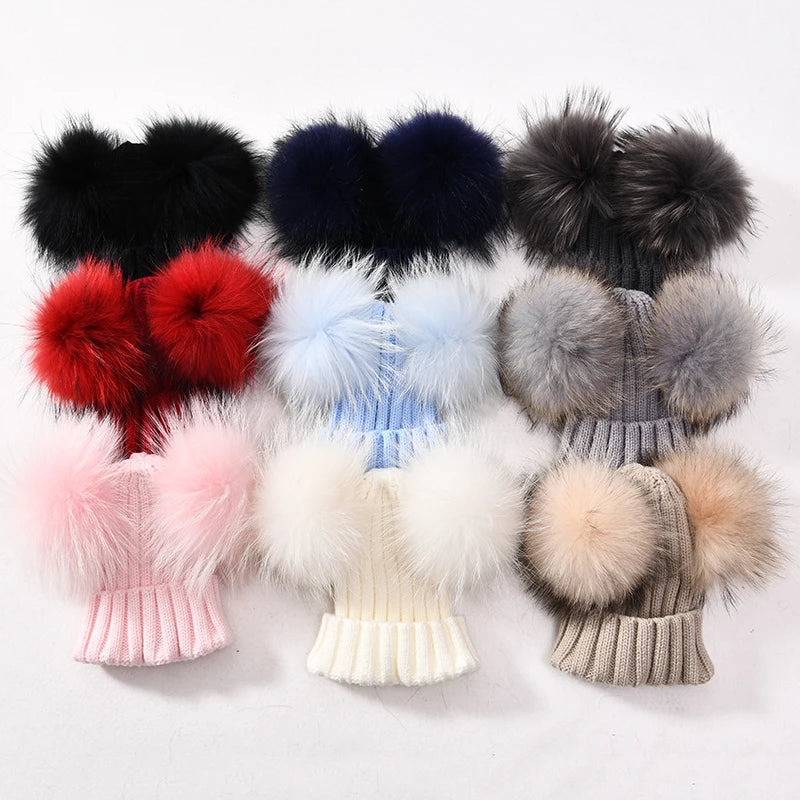Children's Double Pom Pom Knit Hat