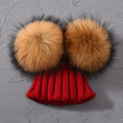 Children's Double Pom Pom Knit Hat