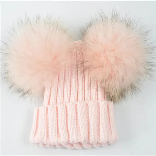 Children's Double Pom Pom Knit Hat