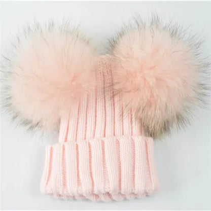 Children's Double Pom Pom Knit Hat