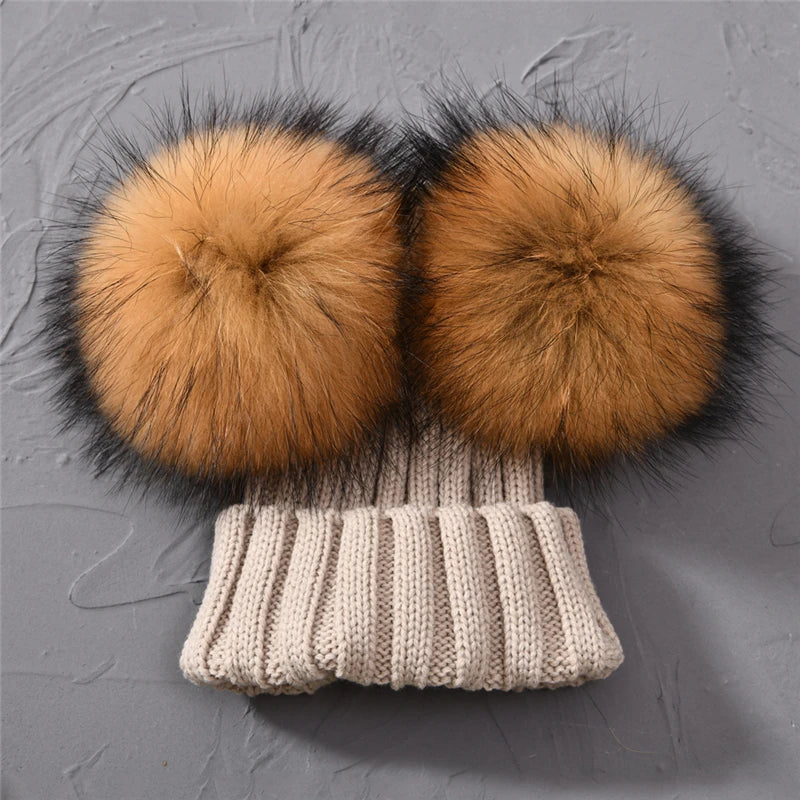 Children's Double Pom Pom Knit Hat