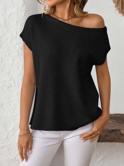 Mandy Boat Neck Sweater short sleeve knit top