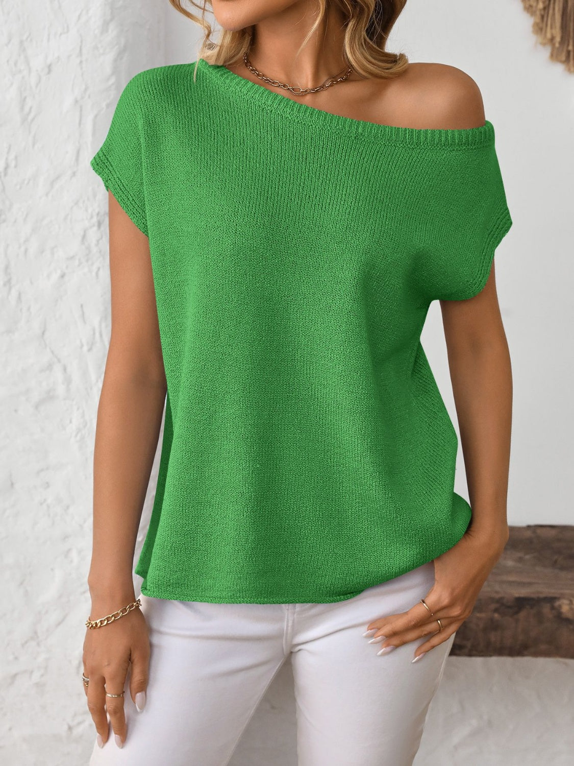 Mandy Boat Neck Sweater short sleeve knit top