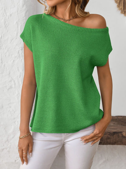 Mandy Boat Neck Sweater short sleeve knit top