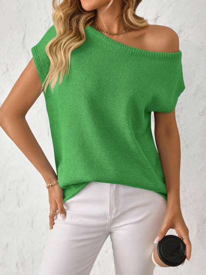 Mandy Boat Neck Sweater short sleeve knit top