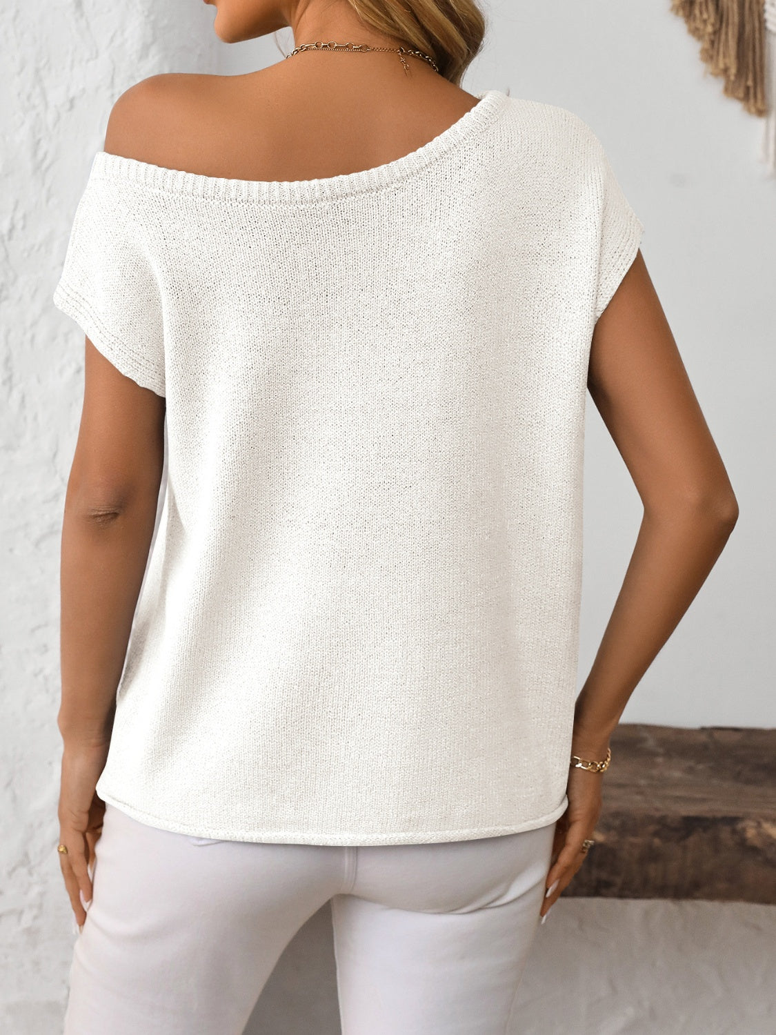 Mandy Boat Neck Sweater short sleeve knit top