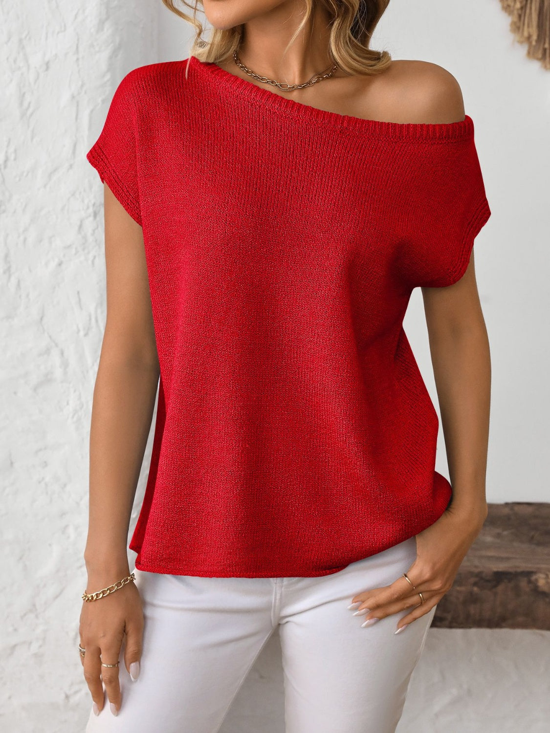 Mandy Boat Neck Sweater short sleeve knit top