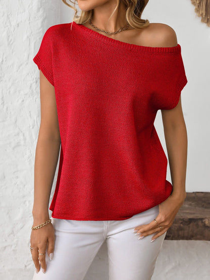 Mandy Boat Neck Sweater short sleeve knit top