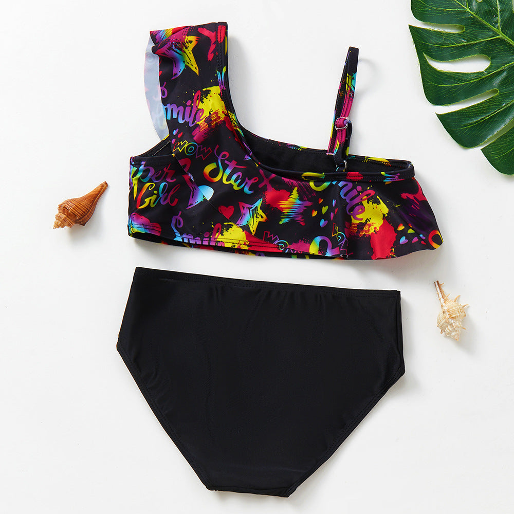 Girls' Oblique One-Shoulder Swimsuit